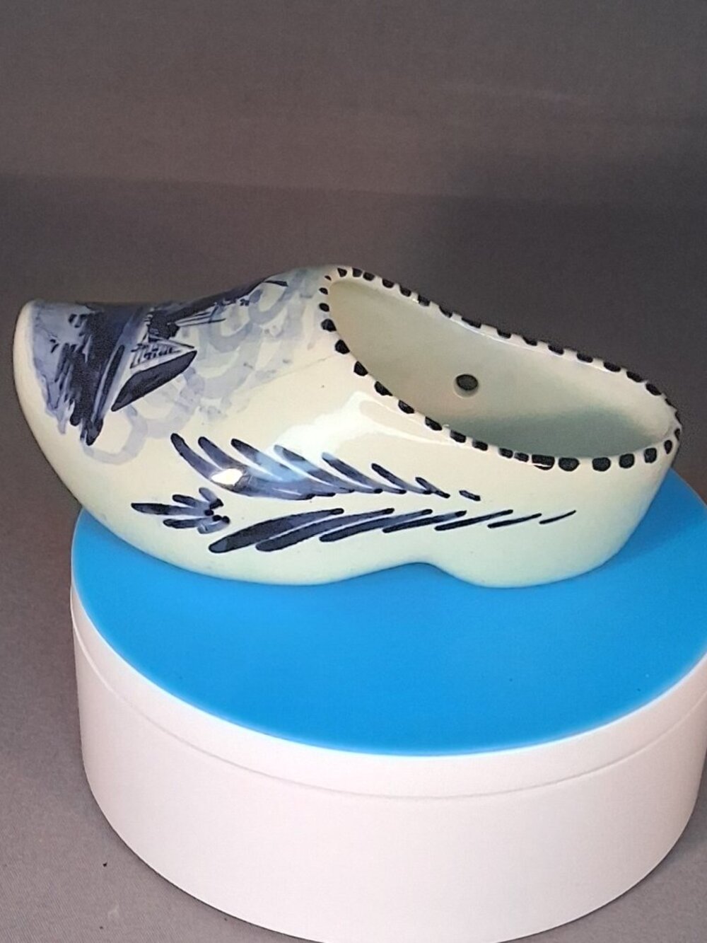 VTG Delft Blue Hand Painted Ceramic Dutch Clog Shoe Windmill Figurine Holland